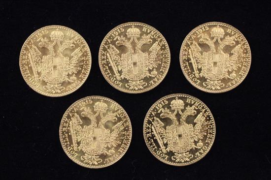 Five Austrian 1915 ducats (restrikes)